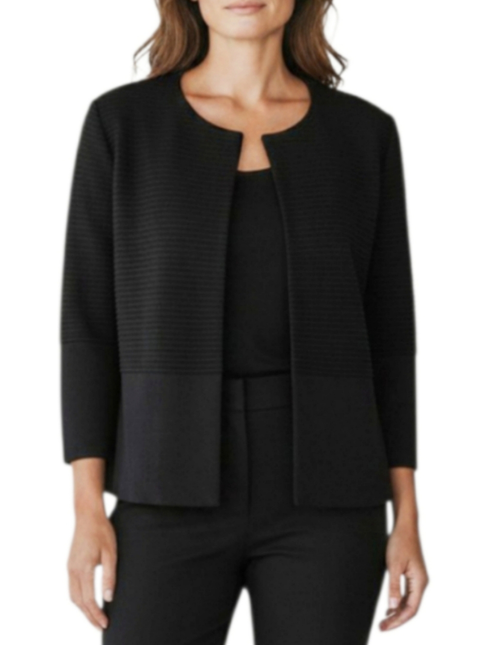 St. John Black Ribbed Blazer Jacket Size Large Quiet Luxury Old Money Career